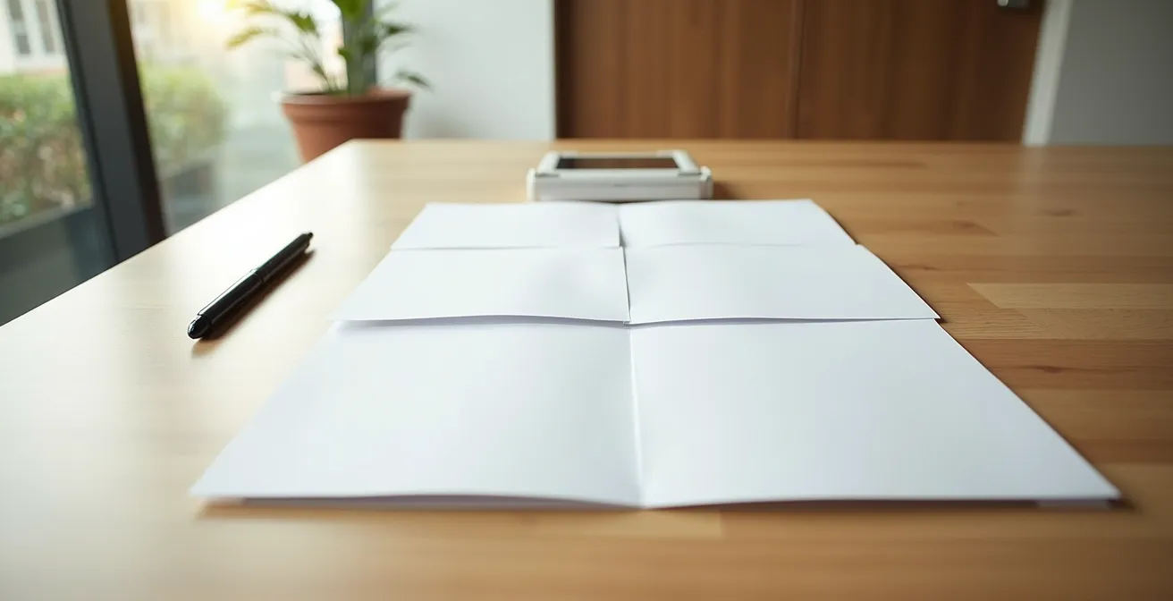 Vue aérienne minimaliste de plusieurs devis étalés sur une table de travail