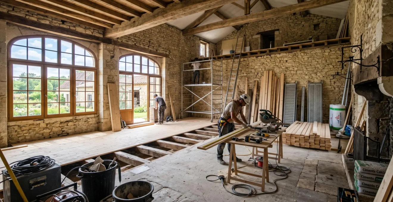 Professionnel effectuant un diagnostic d'humidité sur un mur d'une maison ancienne à l'aide d'un appareil de mesure